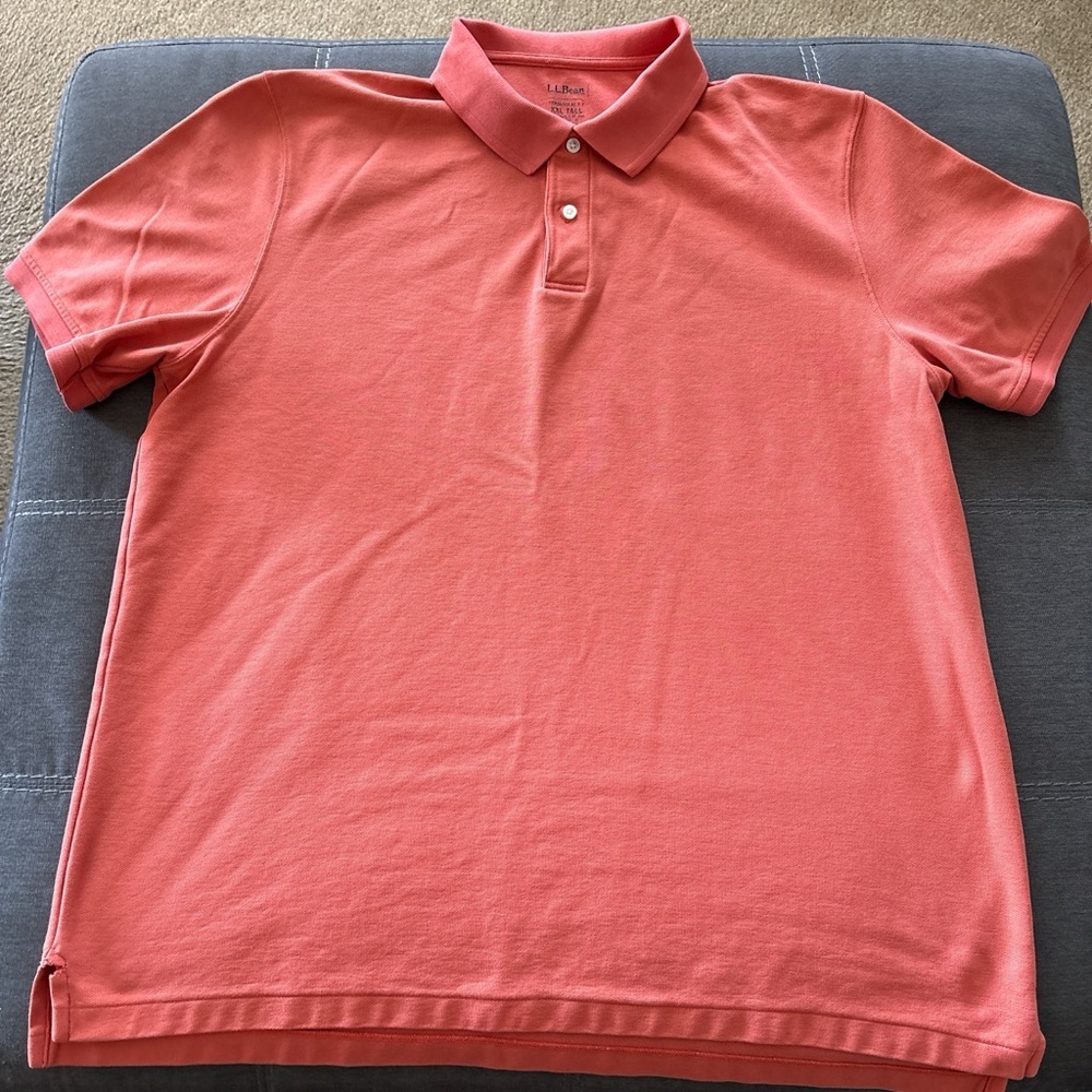 L.L.Bean Men's Orange Polo Shirt Size XXL TALL 100% Cotton